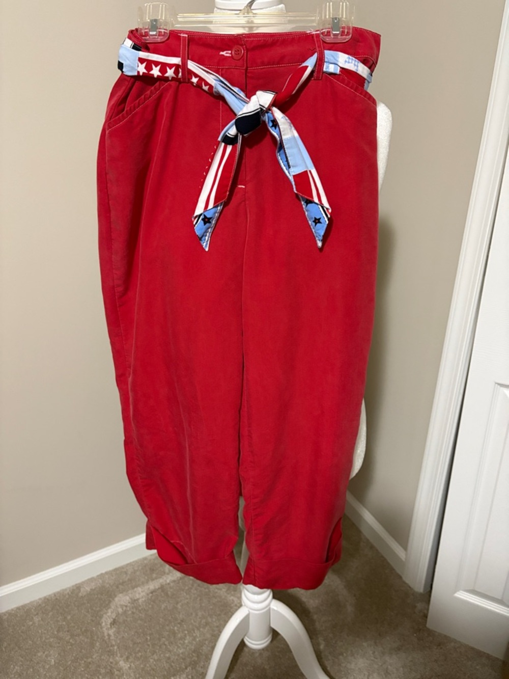 Liz Claiborne Red High-Waist Pants with Star-Trim Tie